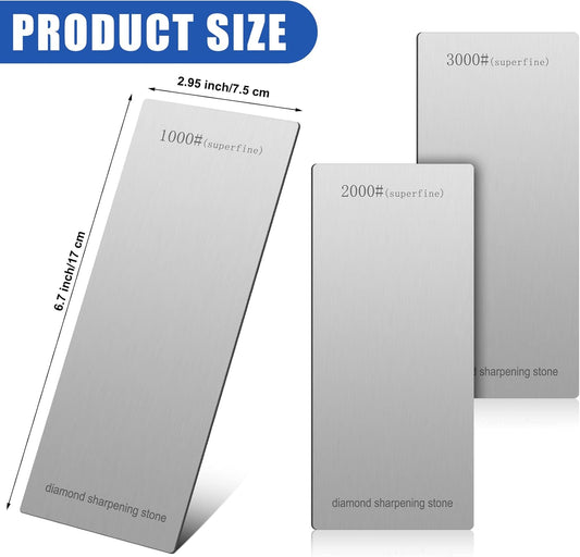 3 Pieces Diamond Sharpening Stone Diamond Knife Sharpener Plate Honing Whetstone for Kitchen Sharpening Dull, Blunt or Tired Edges (1000/2000/ 3000 Grit)