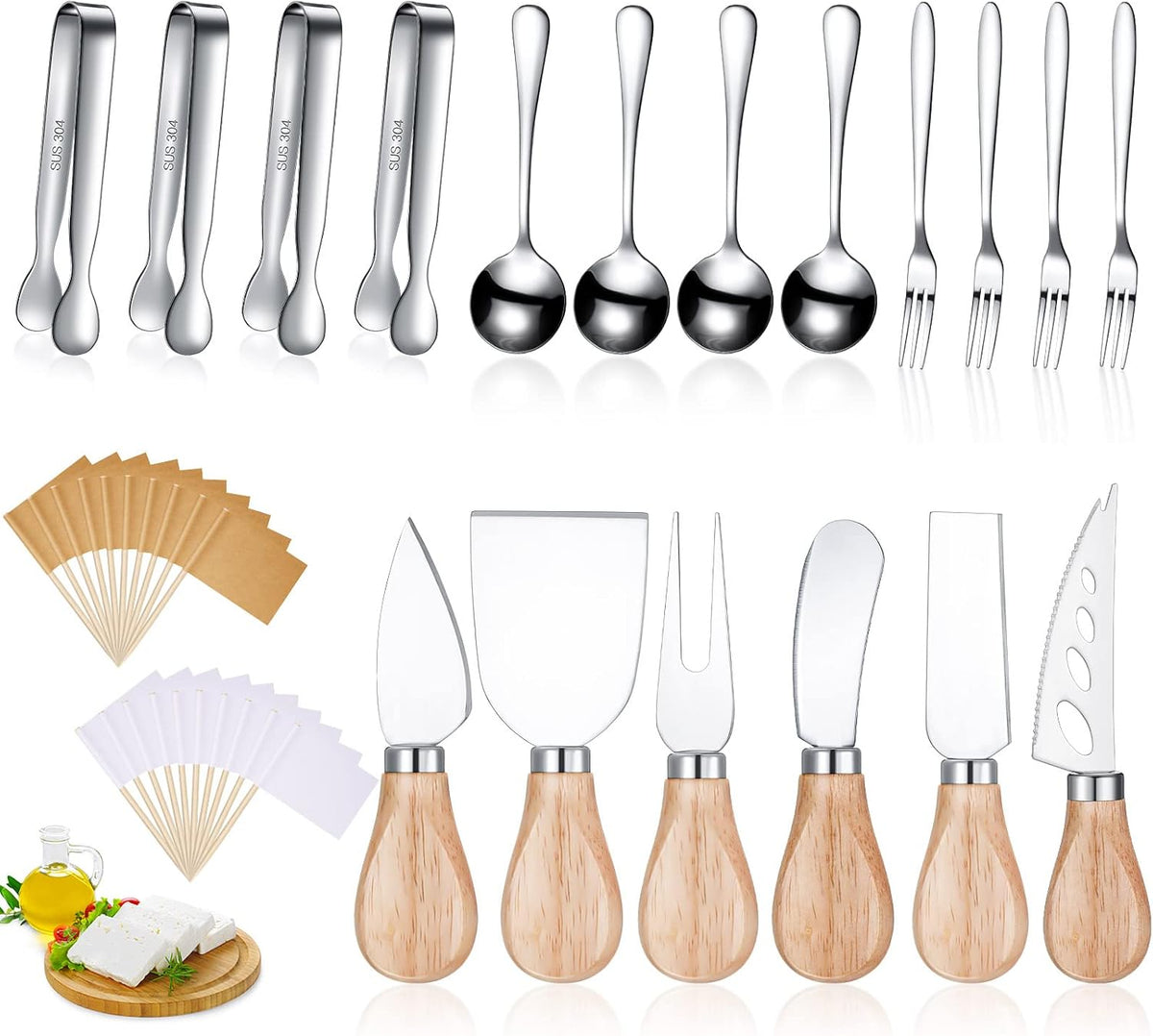 20 Pieces Charcuterie Board Accessories Spreader Knife Set, Silver