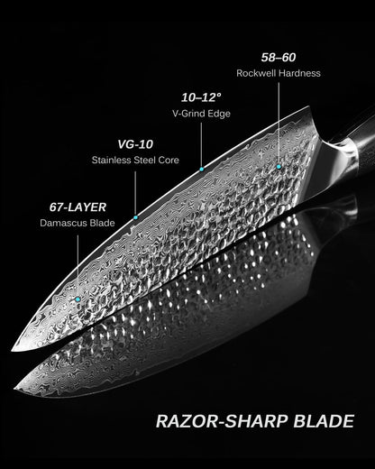 Knife Set, Shogun Series 2pc Japanese Style Kitchen Knife Set, 7" Boning 8" Chef Knife with Sheath Gift Box, Professional Sharp Damascus Stainless Steel Knives for Meat Vegetable