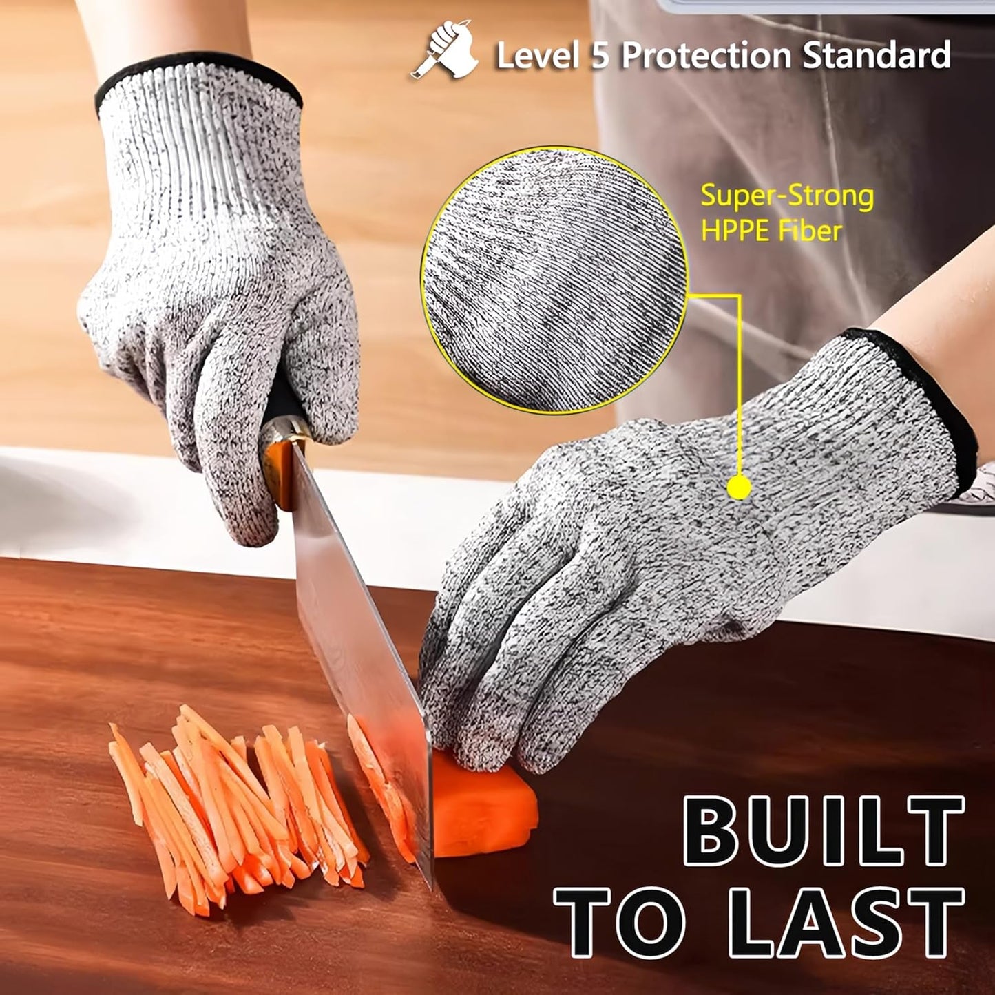 Cut Resistant Gloves Level 5, HPPE Glove Food Grade Cut Proof Gloves for Kitchen Cutting Oyster Shucking Mandoline Woodwork