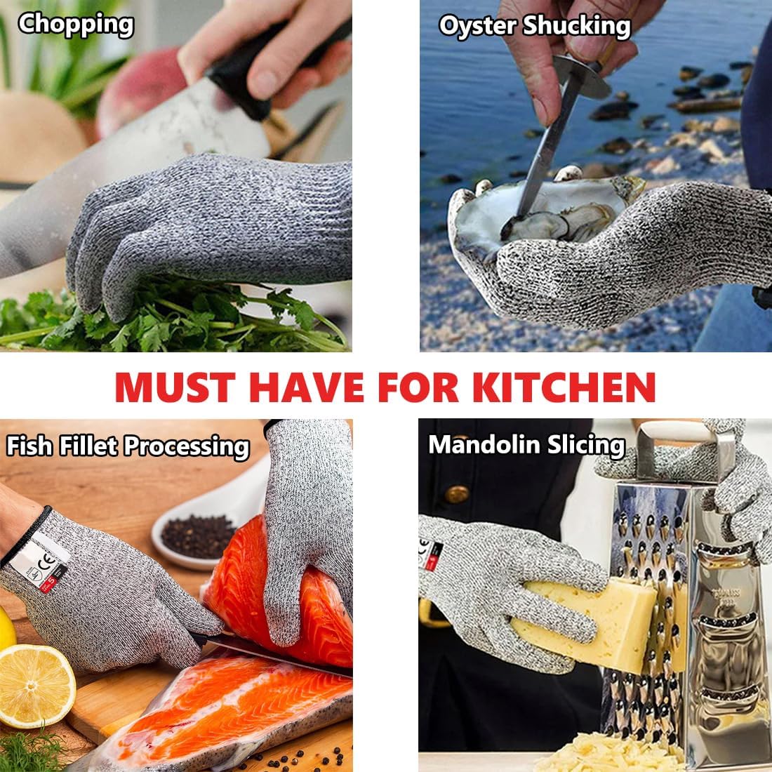 Cut Resistant Gloves Level 5, HPPE Glove Food Grade Cut Proof Gloves for Kitchen Cutting Oyster Shucking Mandoline Woodwork