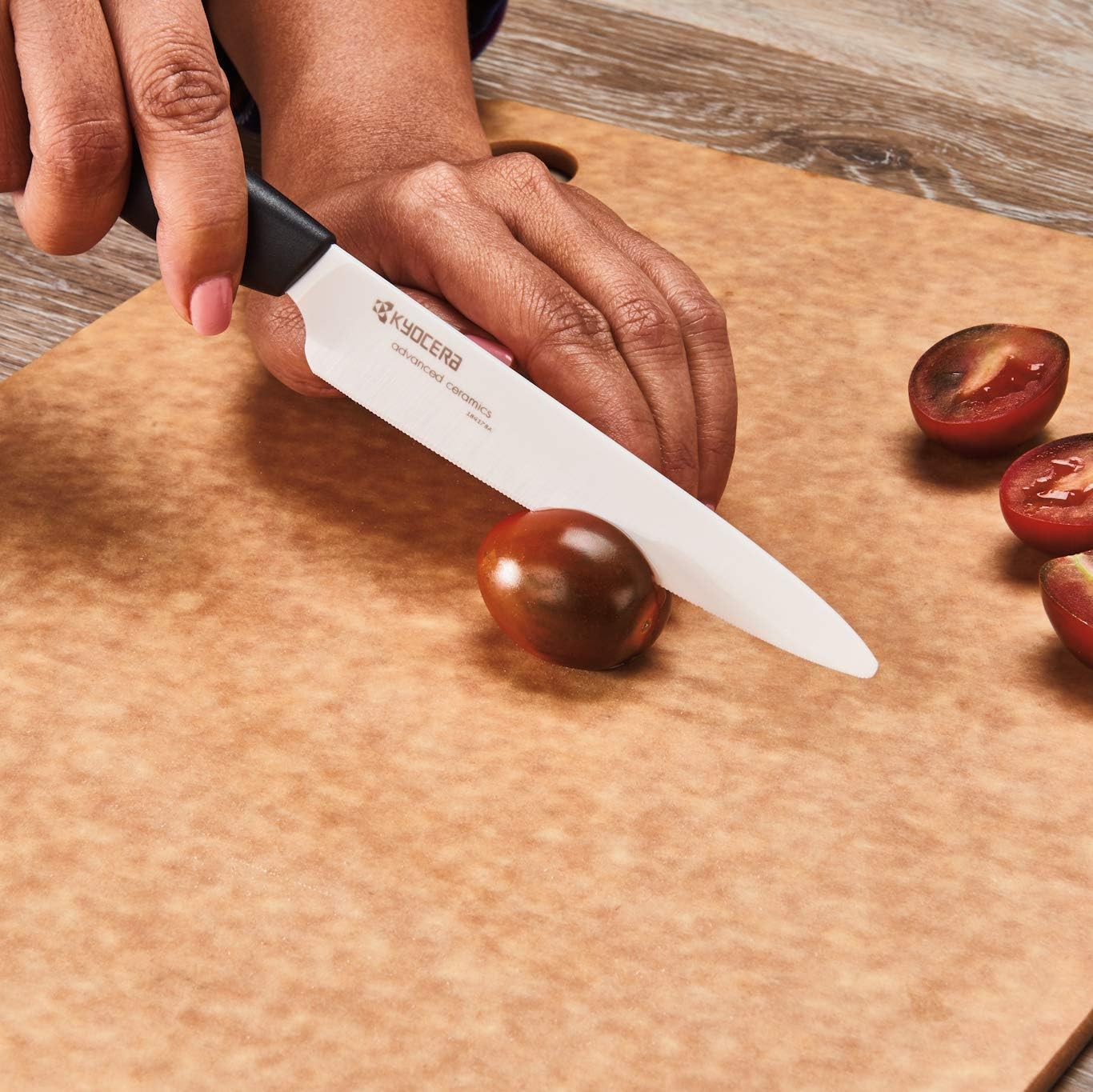 Advanced Ceramic Revolution Series 5-inch Micro Serrated Tomato, Utility Knife, Black Blade
