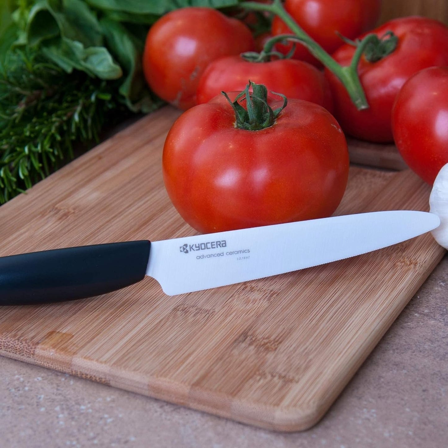Advanced Ceramic Revolution Series 5-inch Micro Serrated Tomato, Utility Knife, Black Blade