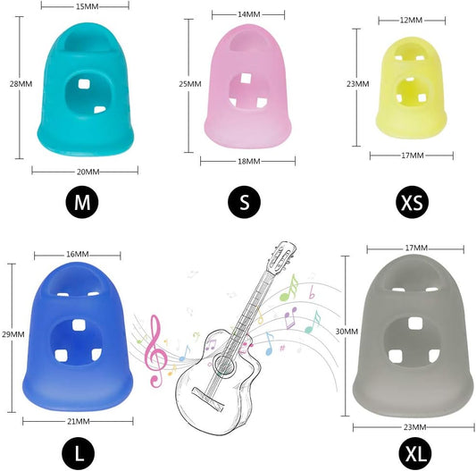 30pcs Silicone Guitar Finger Guards 5 Sizes Fingertip Protectors | Finger Covers Caps, With picks, For Acoustic Stringed Instruments Players, Sew Embroidery Use, Anti Slip Pain Relief