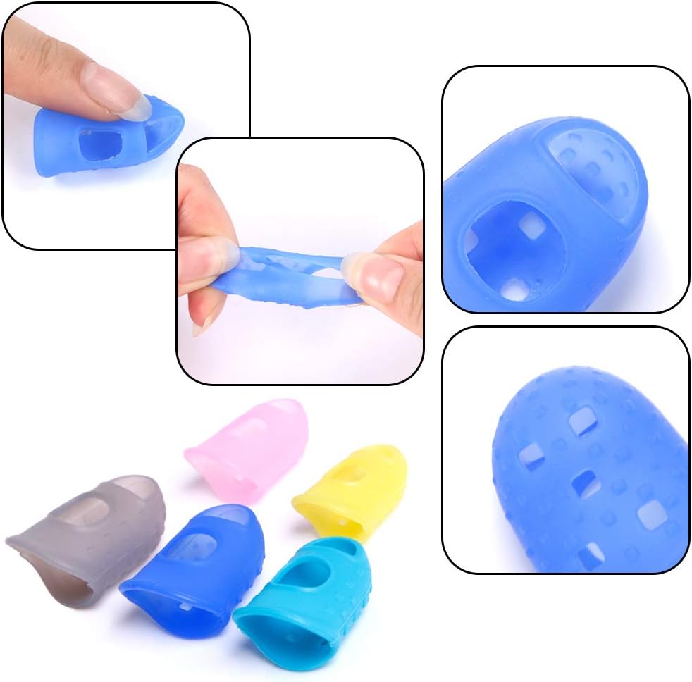 30pcs Silicone Guitar Finger Guards 5 Sizes Fingertip Protectors | Finger Covers Caps, With picks, For Acoustic Stringed Instruments Players, Sew Embroidery Use, Anti Slip Pain Relief
