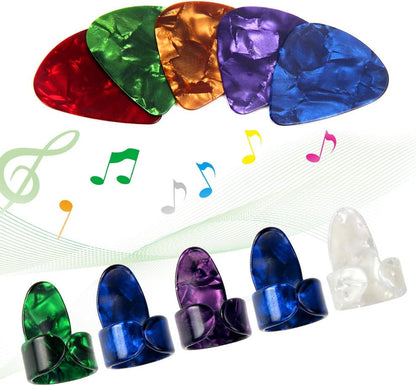 30pcs Silicone Guitar Finger Guards 5 Sizes Fingertip Protectors | Finger Covers Caps, With picks, For Acoustic Stringed Instruments Players, Sew Embroidery Use, Anti Slip Pain Relief