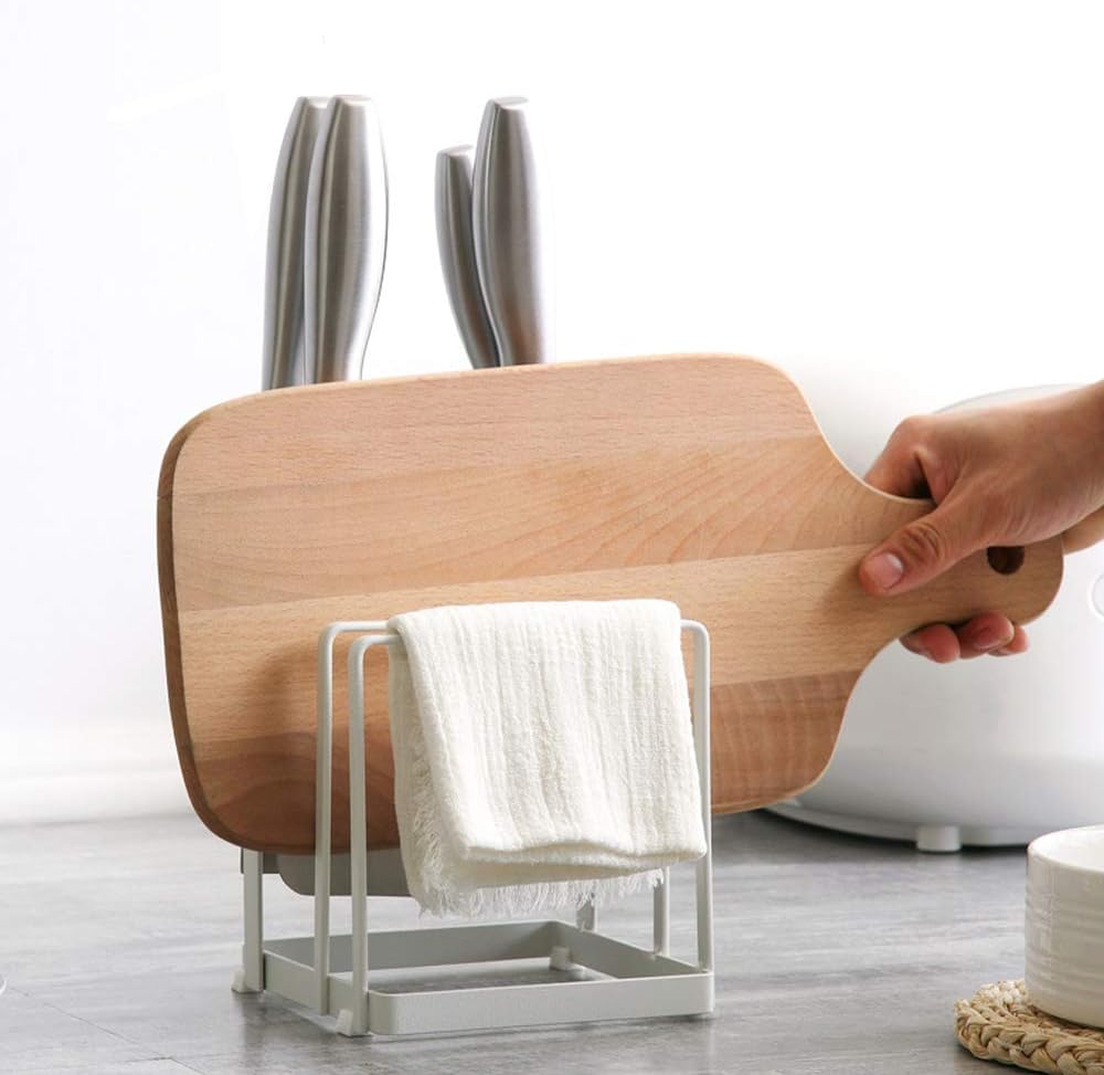 Knife Holder, Caliamary Kitchen Cabinet Knife Holder without Knives, Universal Metal Knife Block Cutting Board Organizer, Kitchen Storage Organizer. (White)