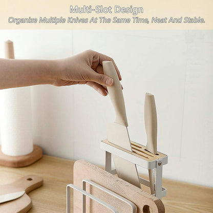 Knife Holder, Caliamary Kitchen Cabinet Knife Holder without Knives, Universal Metal Knife Block Cutting Board Organizer, Kitchen Storage Organizer. (White)