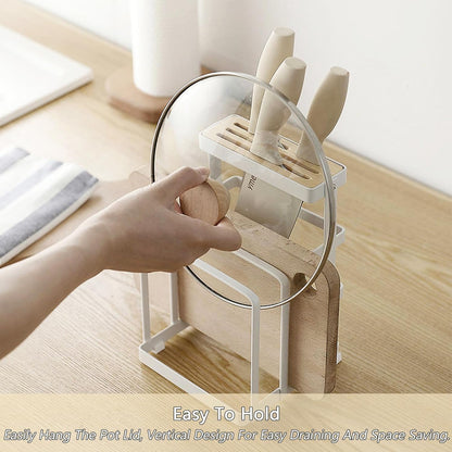 Knife Holder, Caliamary Kitchen Cabinet Knife Holder without Knives, Universal Metal Knife Block Cutting Board Organizer, Kitchen Storage Organizer. (White)