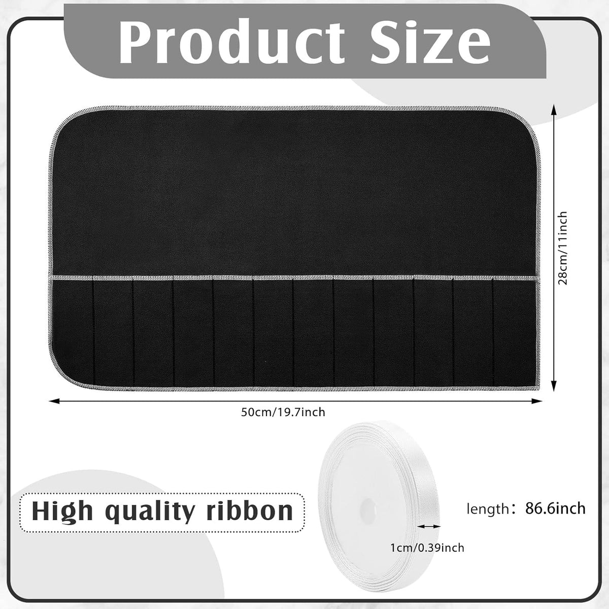 6 Pcs Anti Tarnish Silver Storage Bags Silver Storage Cloth Felt Flatware Organizer Anti Tarnish Protector Bags Place Setting Roll with White Ribbon for Kitchen Cutlery (12 Slots,Black)