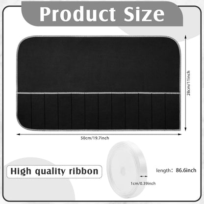 6 Pcs Anti Tarnish Silver Storage Bags Silver Storage Cloth Felt Flatware Organizer Anti Tarnish Protector Bags Place Setting Roll with White Ribbon for Kitchen Cutlery (12 Slots,Black)