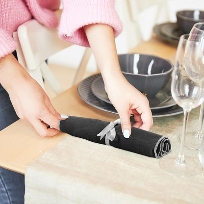 6 Pcs Anti Tarnish Silver Storage Bags Silver Storage Cloth Felt Flatware Organizer Anti Tarnish Protector Bags Place Setting Roll with White Ribbon for Kitchen Cutlery (12 Slots,Black)