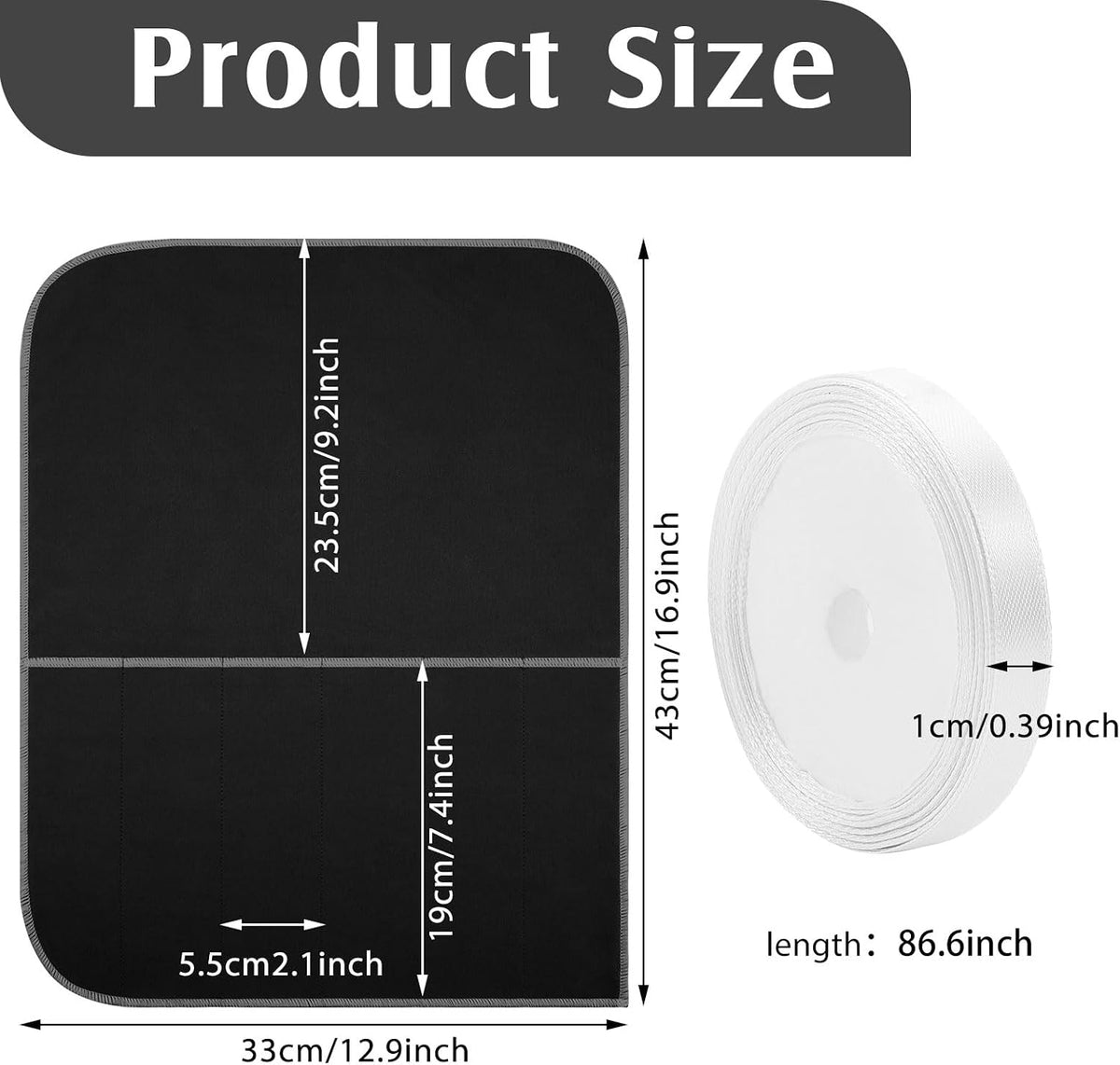 6 Pcs Anti Tarnish Silver Storage Bags Silver Storage Cloth Felt Flatware Organizer Anti Tarnish Protector Bags Place Setting Roll with White Ribbon for Kitchen Cutlery (12 Slots,Black)