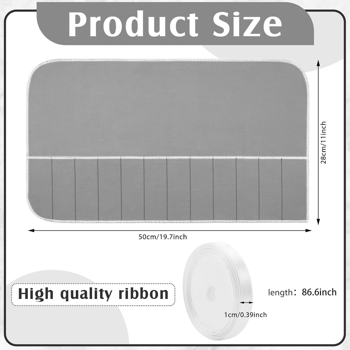 6 Pcs Anti Tarnish Silver Storage Bags Silver Storage Cloth Felt Flatware Organizer Anti Tarnish Protector Bags Place Setting Roll with White Ribbon for Kitchen Cutlery (12 Slots,Black)
