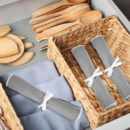 6 Pcs Anti Tarnish Silver Storage Bags Silver Storage Cloth Felt Flatware Organizer Anti Tarnish Protector Bags Place Setting Roll with White Ribbon for Kitchen Cutlery (12 Slots,Black)