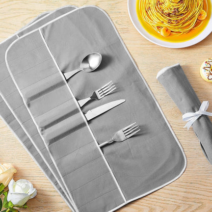 6 Pcs Anti Tarnish Silver Storage Bags Silver Storage Cloth Felt Flatware Organizer Anti Tarnish Protector Bags Place Setting Roll with White Ribbon for Kitchen Cutlery (12 Slots,Black)