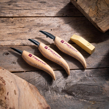 Wood Carving Knives | Starter Set of 3 Woodcarving Knives | 1095 High Carbon Steel Blades | Ergonomic Ash Wood Handles for Beginners and Hobbyists | KN500 | Made in the U.S.A