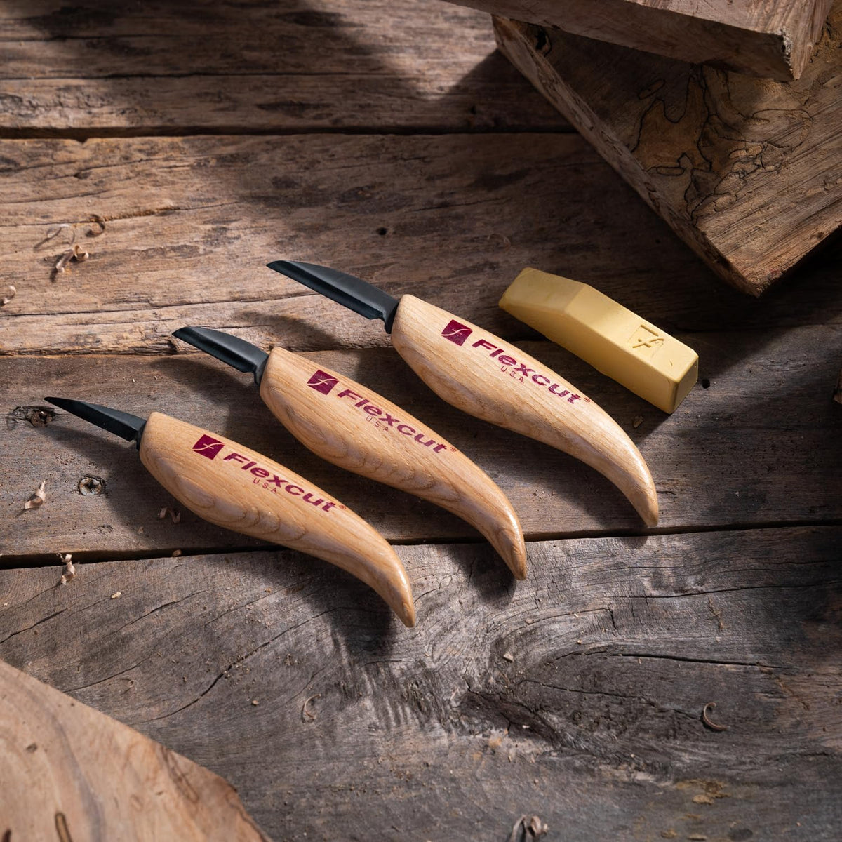 Wood Carving Knives | Starter Set of 3 Woodcarving Knives | 1095 High Carbon Steel Blades | Ergonomic Ash Wood Handles for Beginners and Hobbyists | KN500 | Made in the U.S.A