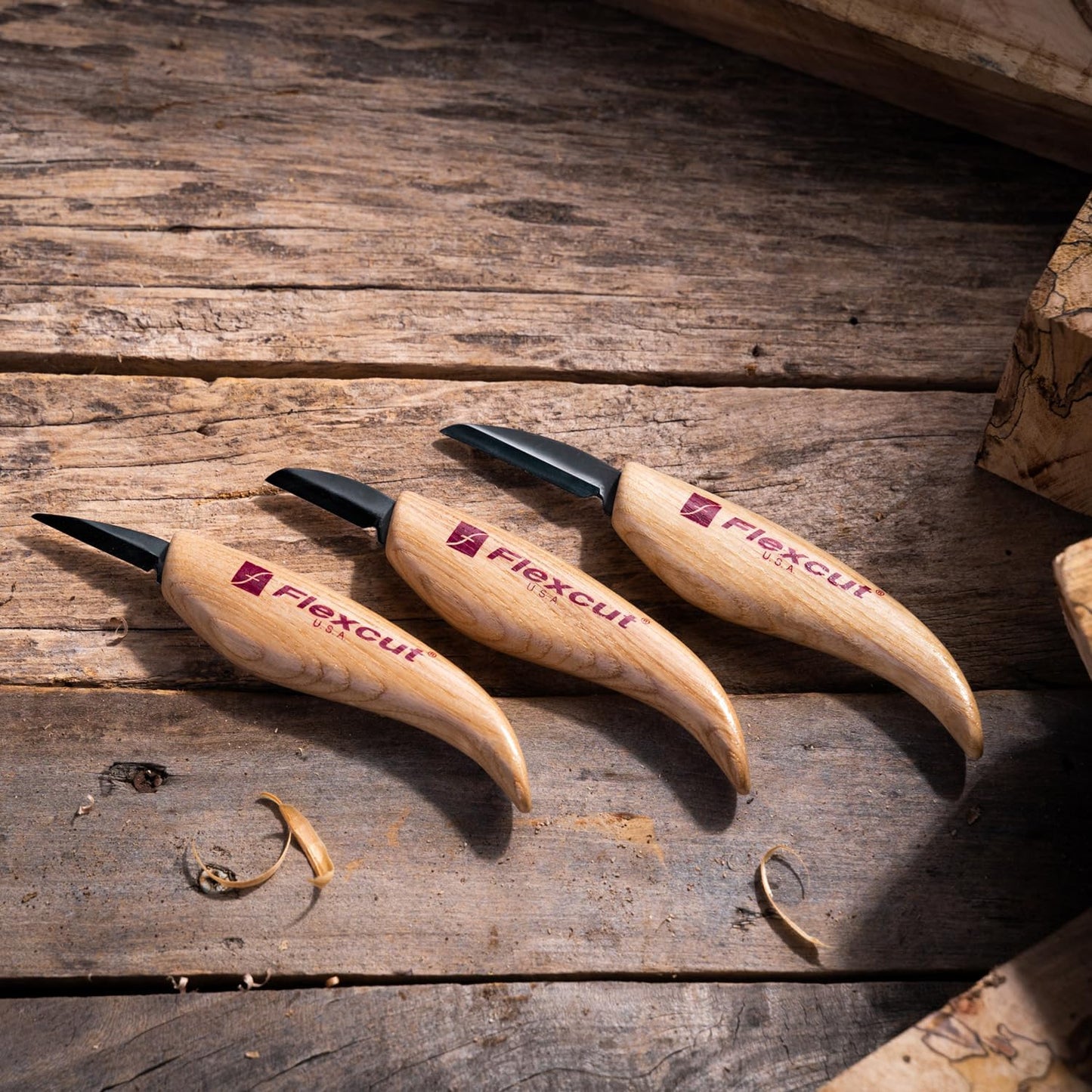 Wood Carving Knives | Starter Set of 3 Woodcarving Knives | 1095 High Carbon Steel Blades | Ergonomic Ash Wood Handles for Beginners and Hobbyists | KN500 | Made in the U.S.A