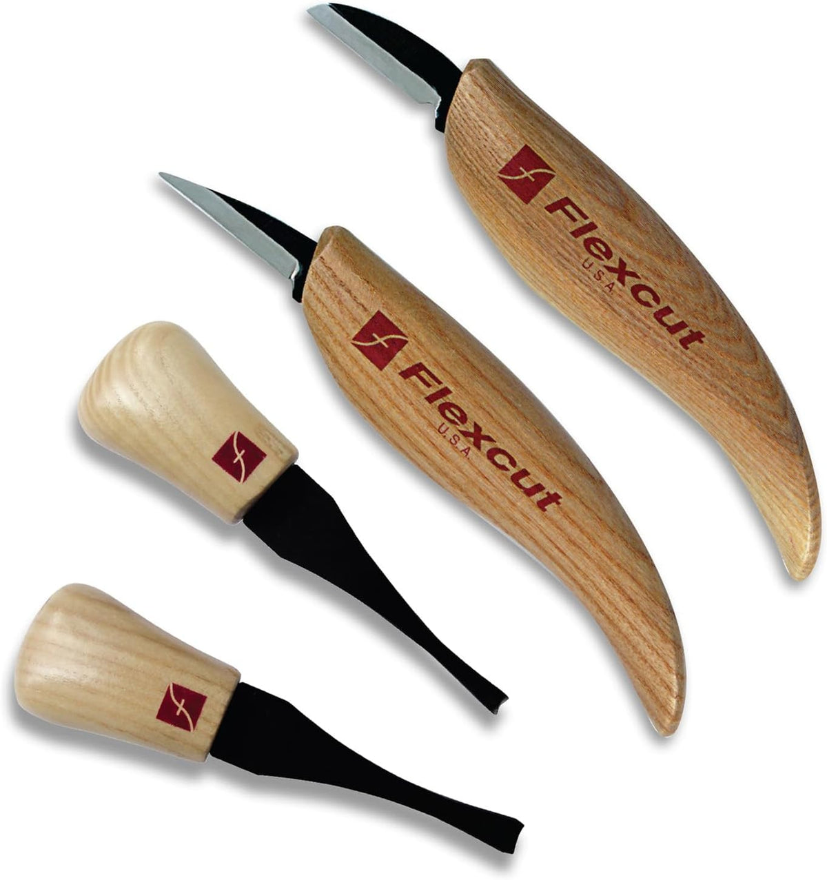 Wood Carving Knives | Starter Set of 3 Woodcarving Knives | 1095 High Carbon Steel Blades | Ergonomic Ash Wood Handles for Beginners and Hobbyists | KN500 | Made in the U.S.A