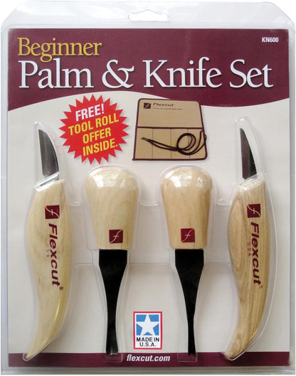 Wood Carving Knives | Starter Set of 3 Woodcarving Knives | 1095 High Carbon Steel Blades | Ergonomic Ash Wood Handles for Beginners and Hobbyists | KN500 | Made in the U.S.A