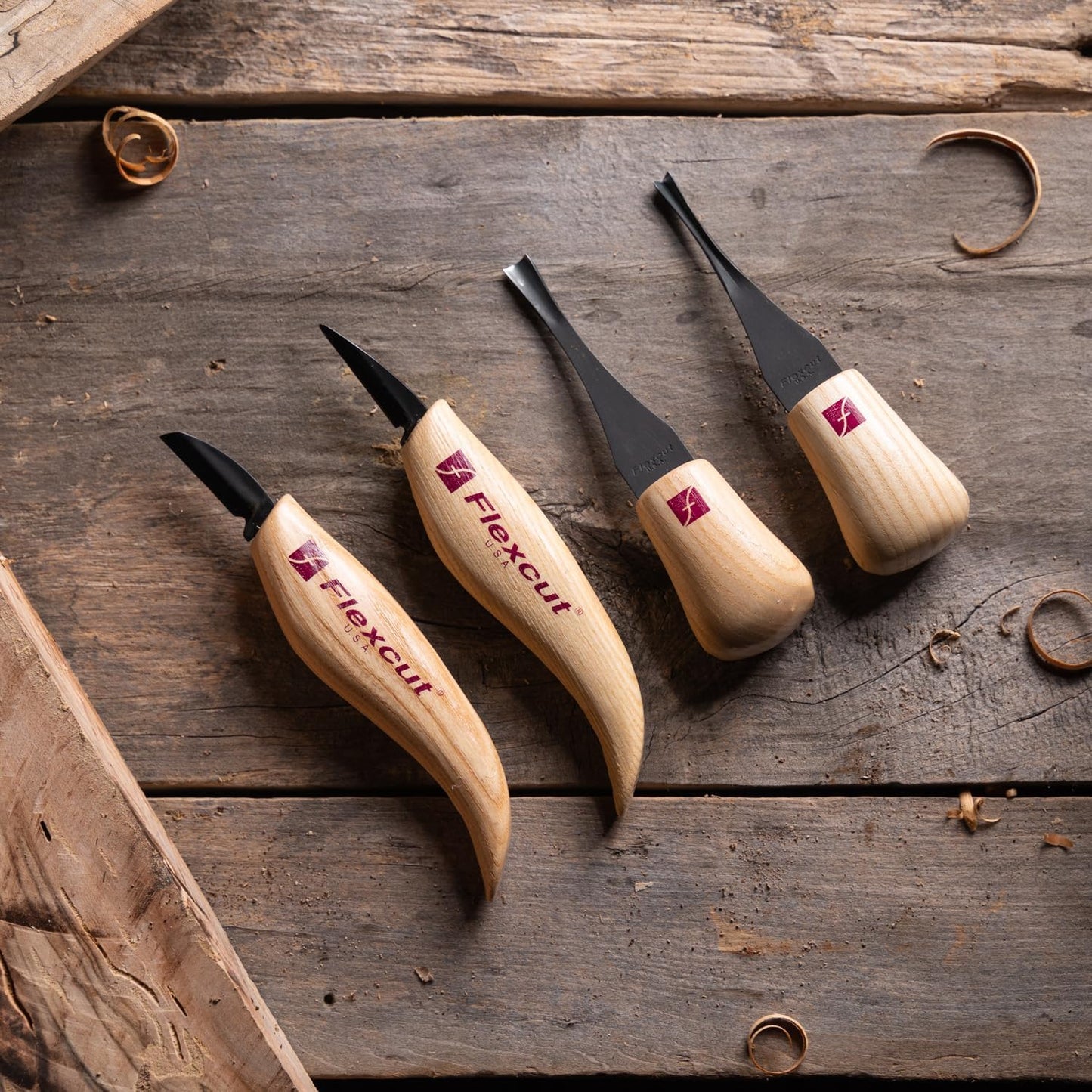Wood Carving Knives | Starter Set of 3 Woodcarving Knives | 1095 High Carbon Steel Blades | Ergonomic Ash Wood Handles for Beginners and Hobbyists | KN500 | Made in the U.S.A