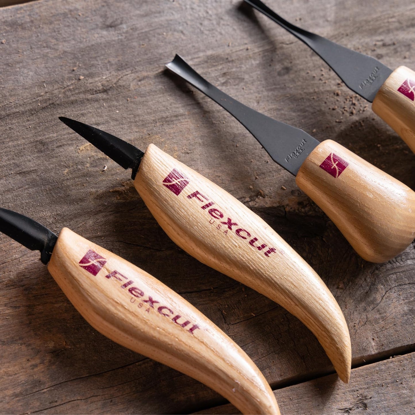 Wood Carving Knives | Starter Set of 3 Woodcarving Knives | 1095 High Carbon Steel Blades | Ergonomic Ash Wood Handles for Beginners and Hobbyists | KN500 | Made in the U.S.A