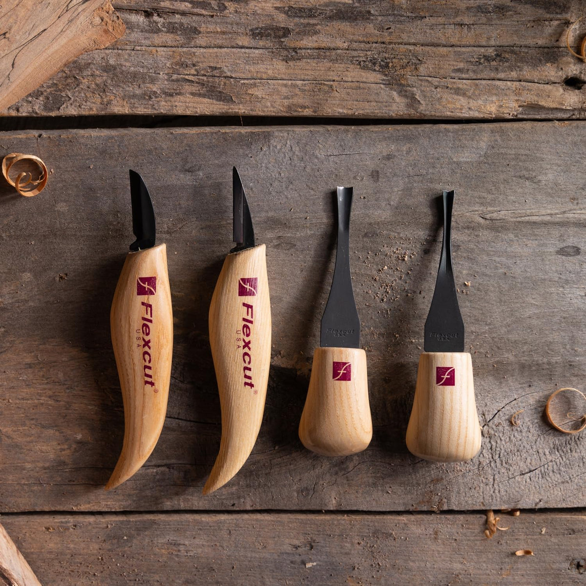Wood Carving Knives | Starter Set of 3 Woodcarving Knives | 1095 High Carbon Steel Blades | Ergonomic Ash Wood Handles for Beginners and Hobbyists | KN500 | Made in the U.S.A
