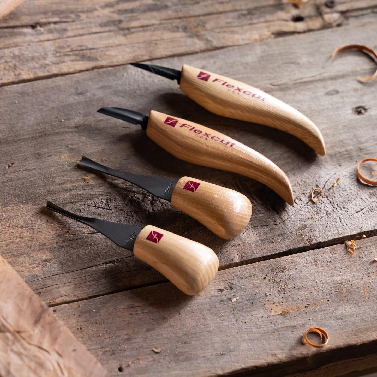 Wood Carving Knives | Starter Set of 3 Woodcarving Knives | 1095 High Carbon Steel Blades | Ergonomic Ash Wood Handles for Beginners and Hobbyists | KN500 | Made in the U.S.A