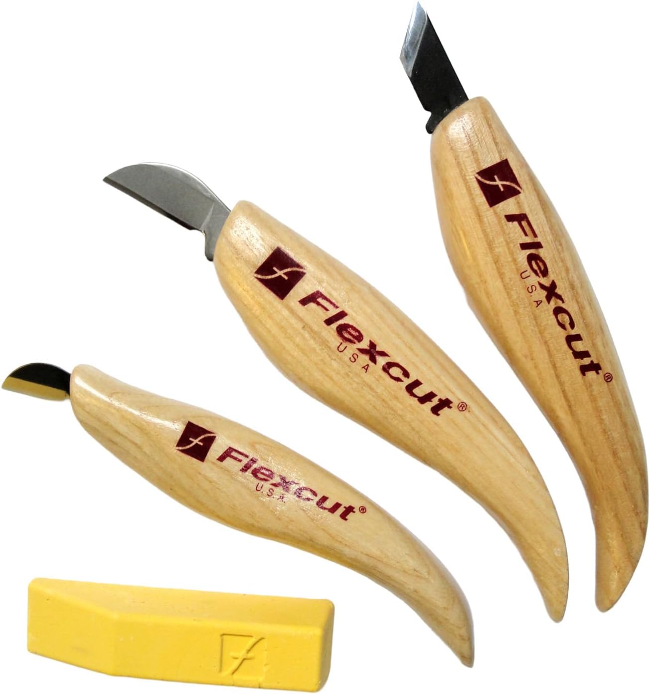 Wood Carving Knives | Starter Set of 3 Woodcarving Knives | 1095 High Carbon Steel Blades | Ergonomic Ash Wood Handles for Beginners and Hobbyists | KN500 | Made in the U.S.A