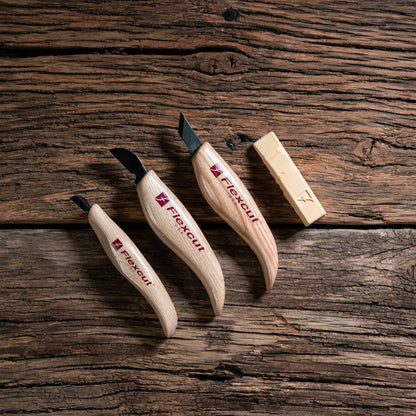 Wood Carving Knives | Starter Set of 3 Woodcarving Knives | 1095 High Carbon Steel Blades | Ergonomic Ash Wood Handles for Beginners and Hobbyists | KN500 | Made in the U.S.A