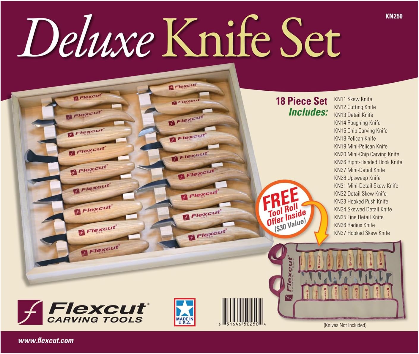 Wood Carving Knives | Starter Set of 3 Woodcarving Knives | 1095 High Carbon Steel Blades | Ergonomic Ash Wood Handles for Beginners and Hobbyists | KN500 | Made in the U.S.A