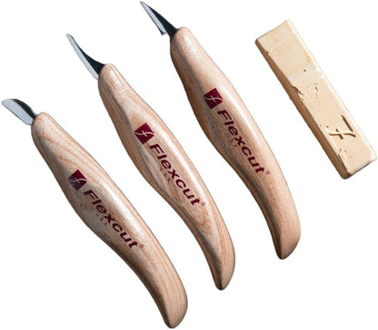Wood Carving Knives | Starter Set of 3 Woodcarving Knives | 1095 High Carbon Steel Blades | Ergonomic Ash Wood Handles for Beginners and Hobbyists | KN500 | Made in the U.S.A