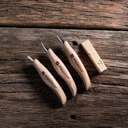 Wood Carving Knives | Starter Set of 3 Woodcarving Knives | 1095 High Carbon Steel Blades | Ergonomic Ash Wood Handles for Beginners and Hobbyists | KN500 | Made in the U.S.A