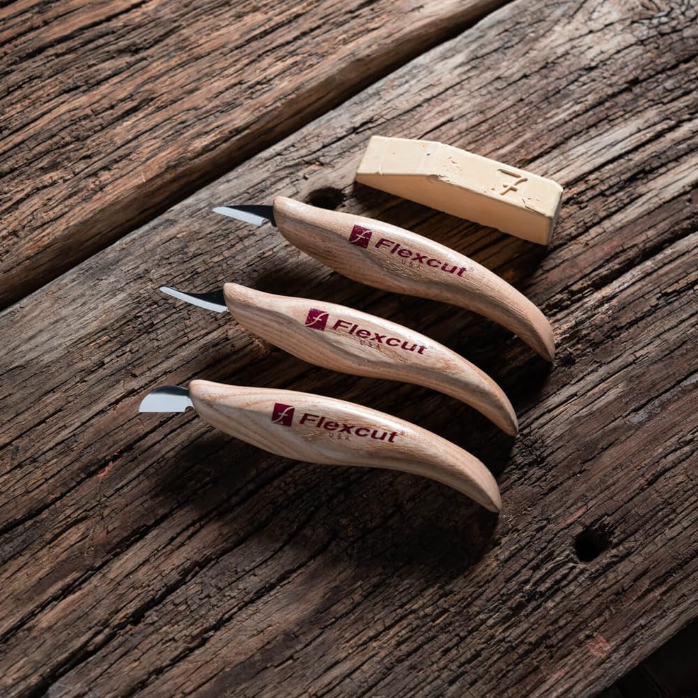 Wood Carving Knives | Starter Set of 3 Woodcarving Knives | 1095 High Carbon Steel Blades | Ergonomic Ash Wood Handles for Beginners and Hobbyists | KN500 | Made in the U.S.A