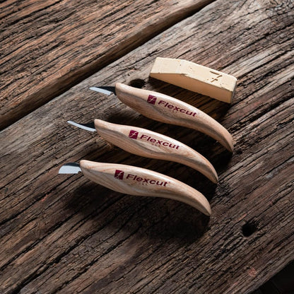 Wood Carving Knives | Starter Set of 3 Woodcarving Knives | 1095 High Carbon Steel Blades | Ergonomic Ash Wood Handles for Beginners and Hobbyists | KN500 | Made in the U.S.A