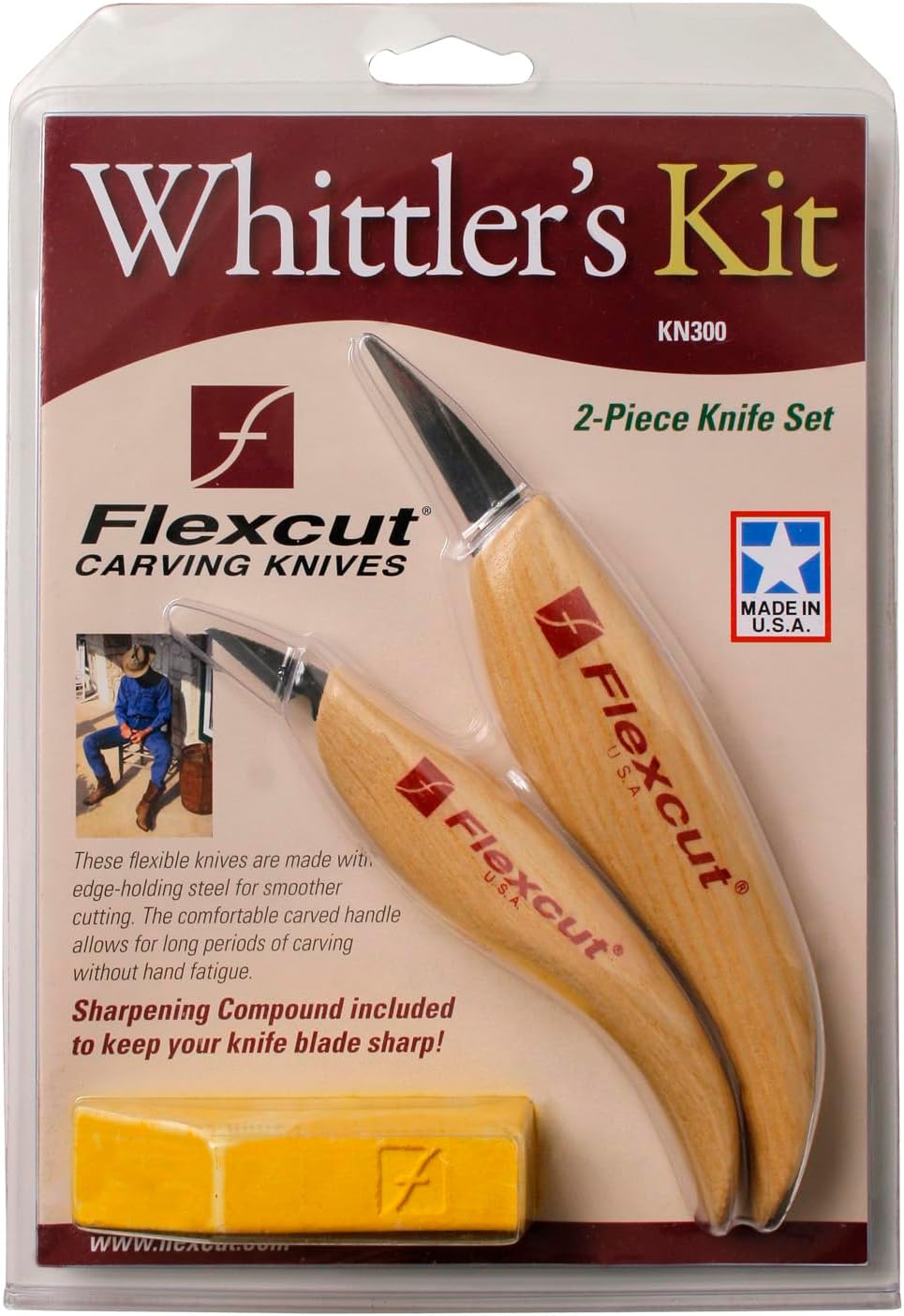 Wood Carving Knives | Starter Set of 3 Woodcarving Knives | 1095 High Carbon Steel Blades | Ergonomic Ash Wood Handles for Beginners and Hobbyists | KN500 | Made in the U.S.A