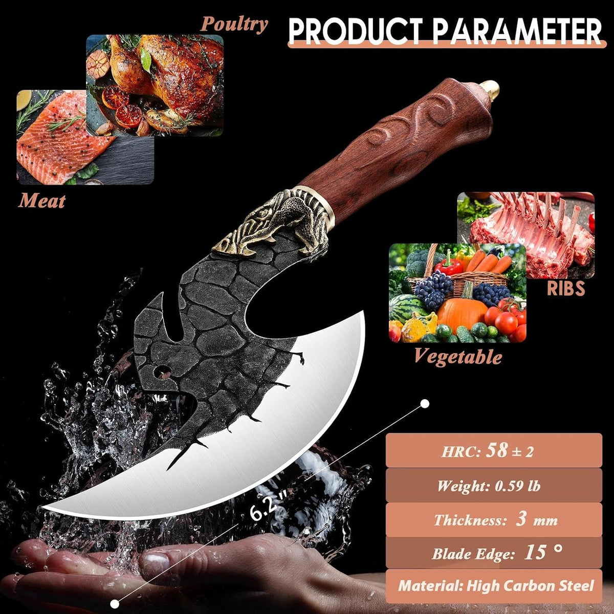 Viking Cleaver Knife Birthday - Kitchen Axe & Sheath Father Gift Men