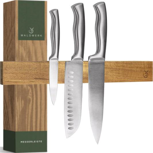 Knife Magnetic Strip (15,7 x 2 in) Mount with Adhesive or Screws - Magnetic Knife Holder for Wall - Magnetic Knife Strip made of Elegant Acacia Wood - Magnetic Knife Holder for Heavy Knifes