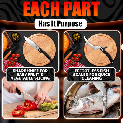 Kitchen Shears Heavy Duty, Safety Lock, Stainless Steel (Red) | Poultry Shears for Chicken, Turkey, Spatchcock, Fish; Bone Cutting Scissors, Micro-Serrated, Spring-Loaded, Separate to Clean