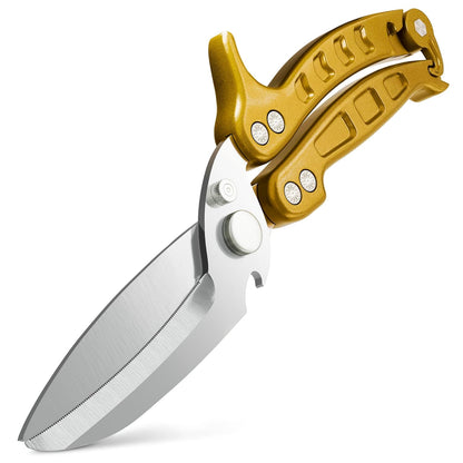 Kitchen Shears Heavy Duty, Safety Lock, Stainless Steel (Red) | Poultry Shears for Chicken, Turkey, Spatchcock, Fish; Bone Cutting Scissors, Micro-Serrated, Spring-Loaded, Separate to Clean