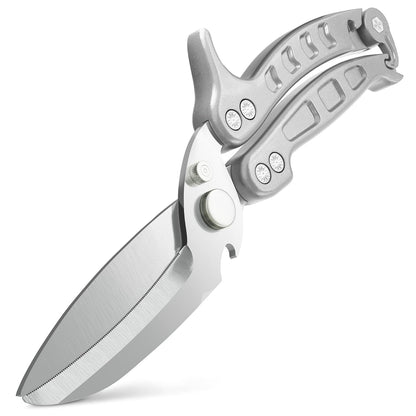 Kitchen Shears Heavy Duty, Safety Lock, Stainless Steel (Red) | Poultry Shears for Chicken, Turkey, Spatchcock, Fish; Bone Cutting Scissors, Micro-Serrated, Spring-Loaded, Separate to Clean