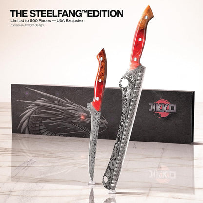 ® SteelFang Edition – Japanese Brisket & Fillet Knife Set with Olive Wood & Red Epoxy Resin Handles | Premium Butcher & Carving Knives for Meat, BBQ & Fish – Ultra Sharp Stainless Steel Blades