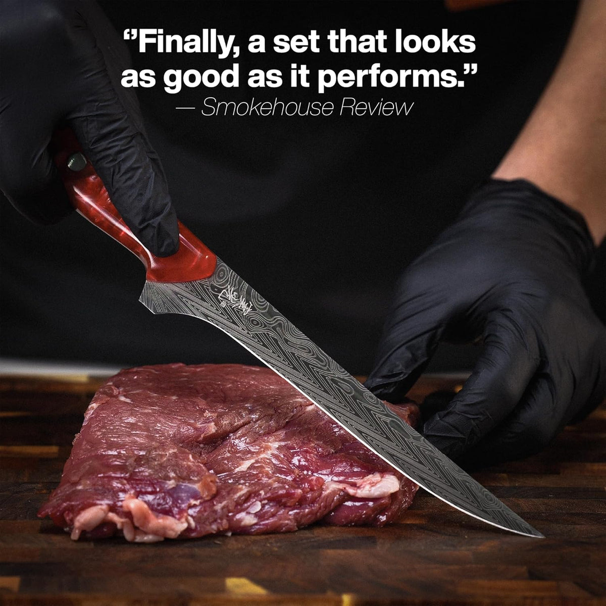 ® SteelFang Edition – Japanese Brisket & Fillet Knife Set with Olive Wood & Red Epoxy Resin Handles | Premium Butcher & Carving Knives for Meat, BBQ & Fish – Ultra Sharp Stainless Steel Blades