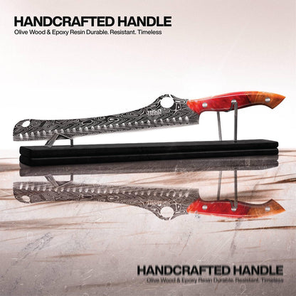 ® SteelFang Edition – Japanese Brisket & Fillet Knife Set with Olive Wood & Red Epoxy Resin Handles | Premium Butcher & Carving Knives for Meat, BBQ & Fish – Ultra Sharp Stainless Steel Blades