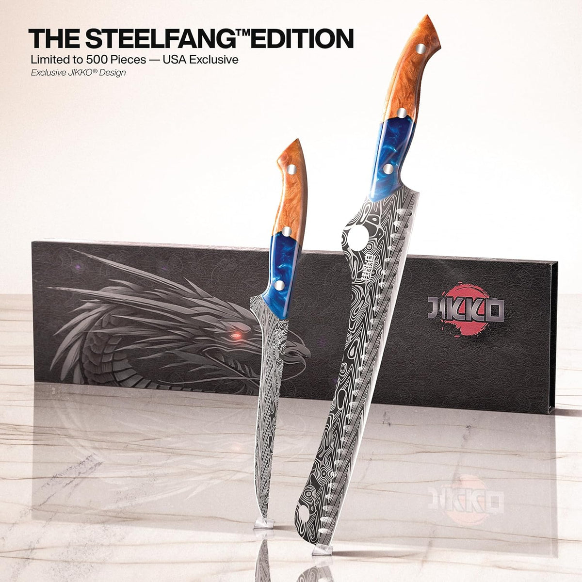 ® SteelFang Edition – Japanese Brisket & Fillet Knife Set with Olive Wood & Red Epoxy Resin Handles | Premium Butcher & Carving Knives for Meat, BBQ & Fish – Ultra Sharp Stainless Steel Blades