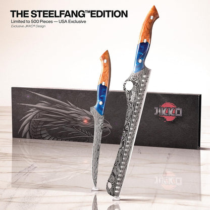 ® SteelFang Edition – Japanese Brisket & Fillet Knife Set with Olive Wood & Red Epoxy Resin Handles | Premium Butcher & Carving Knives for Meat, BBQ & Fish – Ultra Sharp Stainless Steel Blades