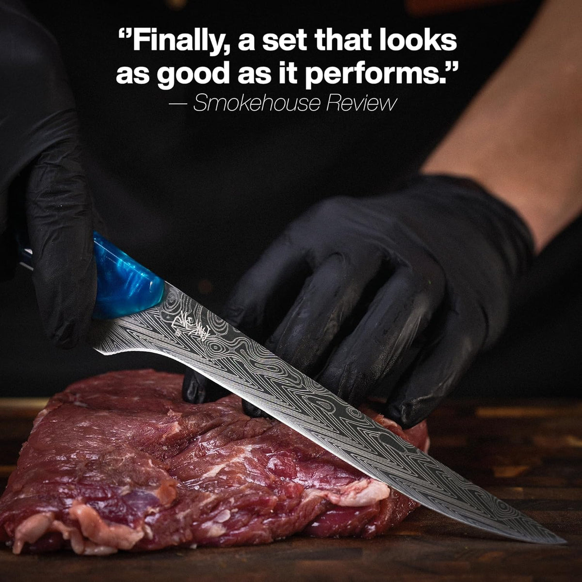 ® SteelFang Edition – Japanese Brisket & Fillet Knife Set with Olive Wood & Red Epoxy Resin Handles | Premium Butcher & Carving Knives for Meat, BBQ & Fish – Ultra Sharp Stainless Steel Blades