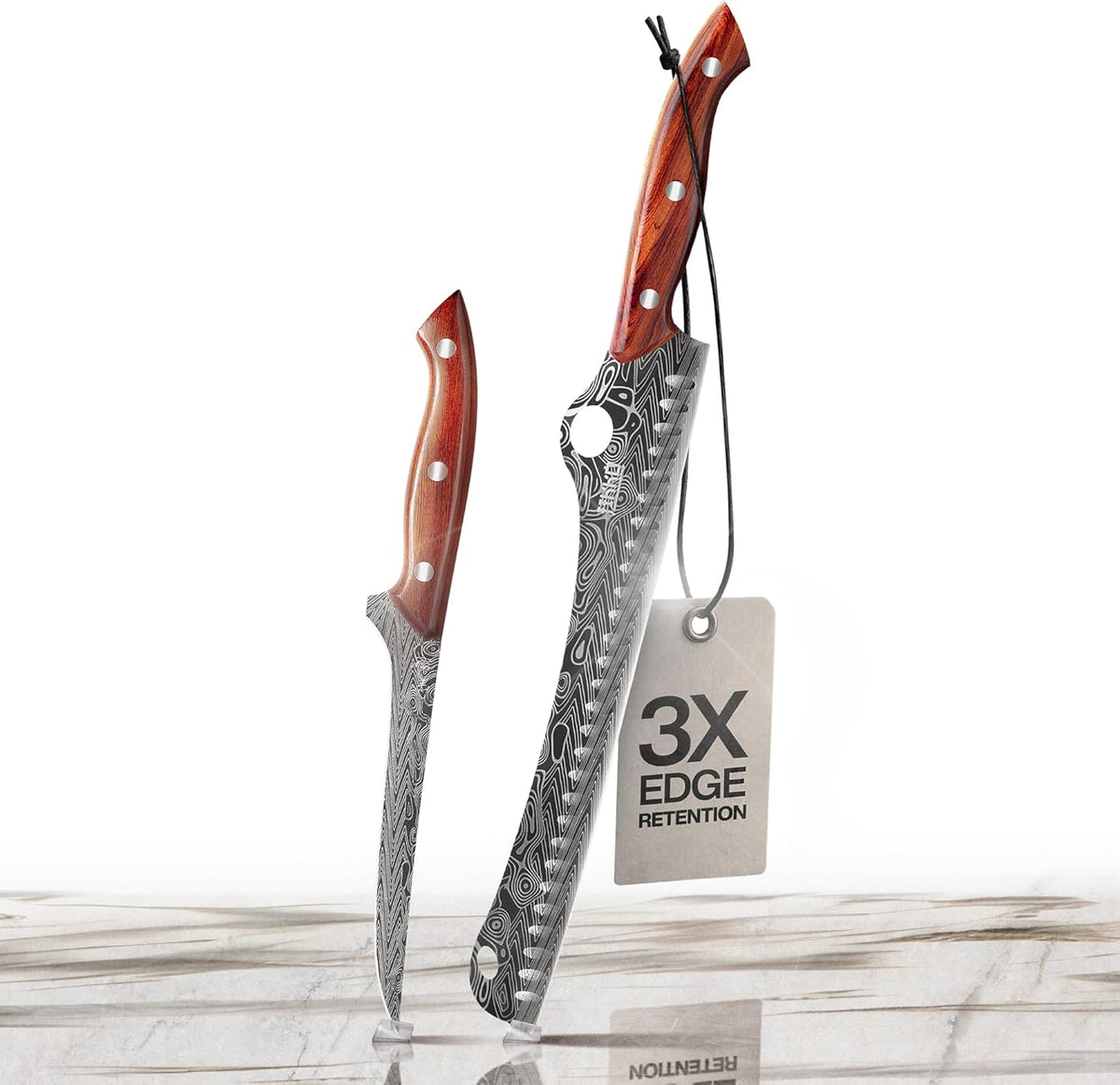 ® SteelFang Edition – Japanese Brisket & Fillet Knife Set with Olive Wood & Red Epoxy Resin Handles | Premium Butcher & Carving Knives for Meat, BBQ & Fish – Ultra Sharp Stainless Steel Blades