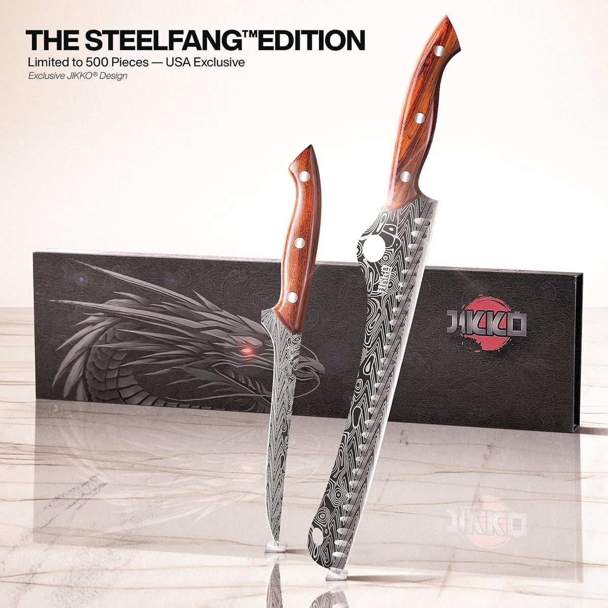 ® SteelFang Edition – Japanese Brisket & Fillet Knife Set with Olive Wood & Red Epoxy Resin Handles | Premium Butcher & Carving Knives for Meat, BBQ & Fish – Ultra Sharp Stainless Steel Blades